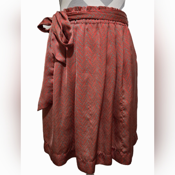 BANANA REPUBLIC Orange Tan Herringbone Print Skirt Sash Belt And Pockets Size 12 - Picture 11 of 11